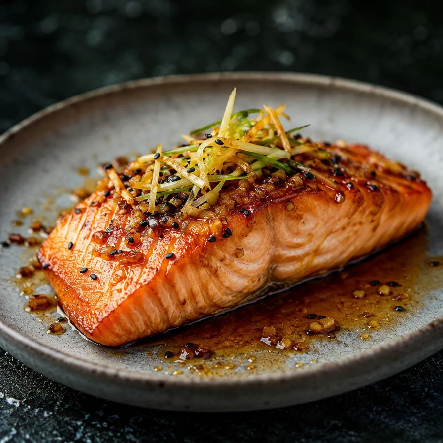 Salmão crocante com soja & gengibre